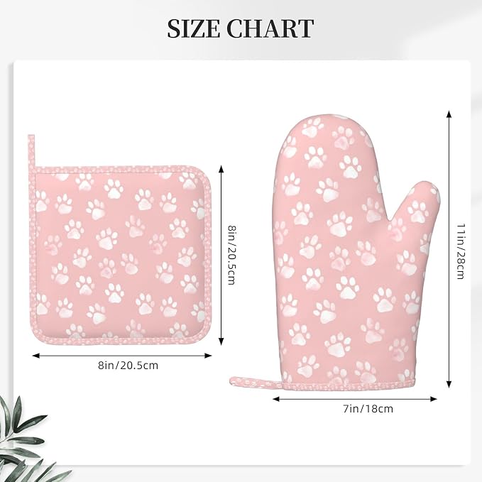 Oven Mitts and Pot Holders Pastel Pink Dog Paw Pattern Silicone Kitchen - Image 3