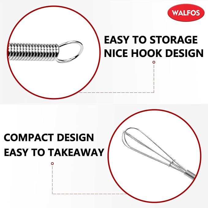 Walfos Mini Whisks Stainless Steel, Small Whisk 2 Pieces, 5in and 7in Tiny Whisk - Image 5