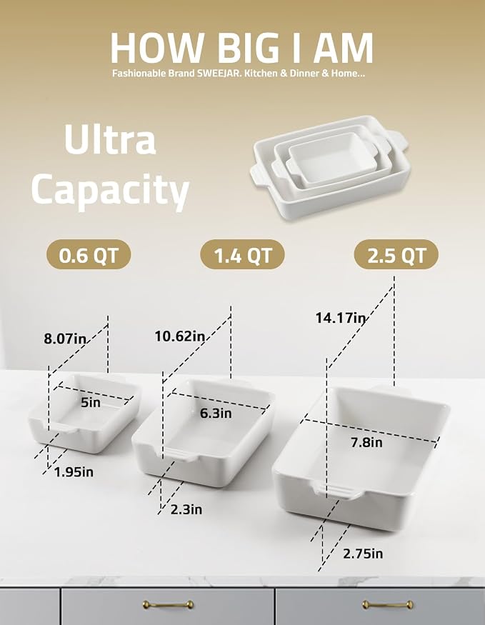 Sweejar Ceramic Bakeware Set, Rectangular Baking Dish - Image 3