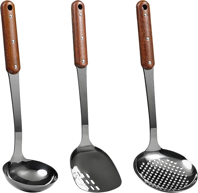 FJNATINH Stainless Steel Wok Spatula, Skimmer Ladle Tool Set, Mirror Polished by HOMEKITCHENTOOL