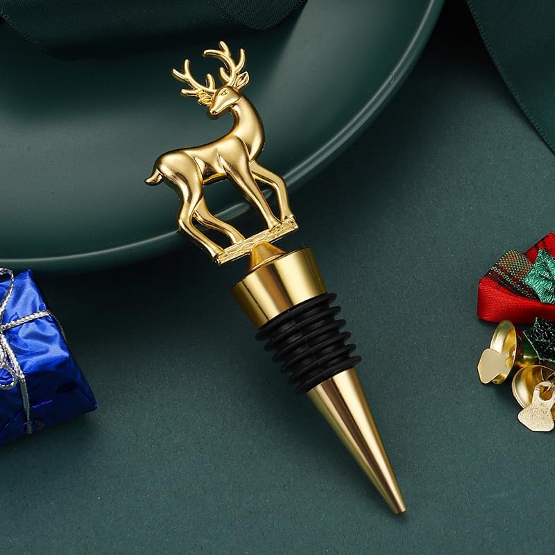 Christmas Wine Stoppers With Wine Charms Set of 8, Gold Wine Bottle