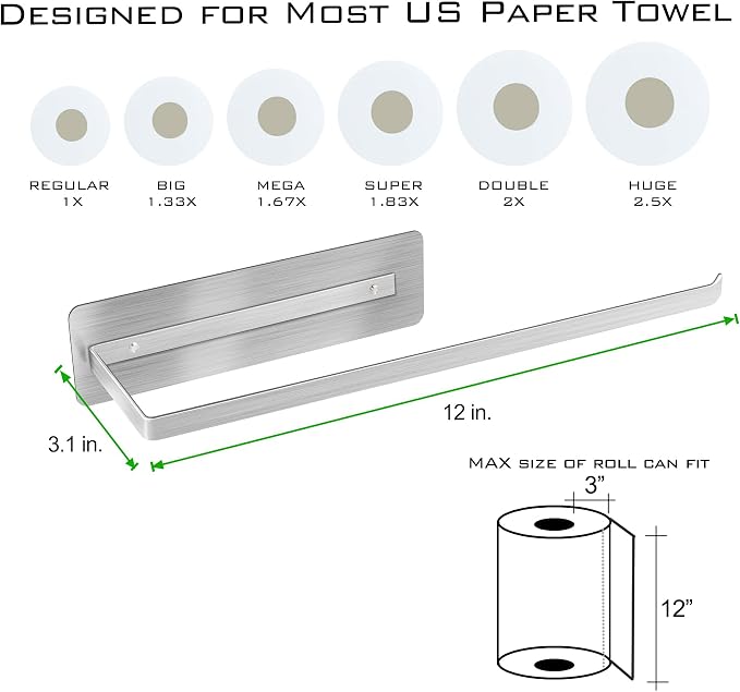 Magnetic Paper Towel Holder, Stainless Steel Paper Towel Holder 12” x 3” - Image 6