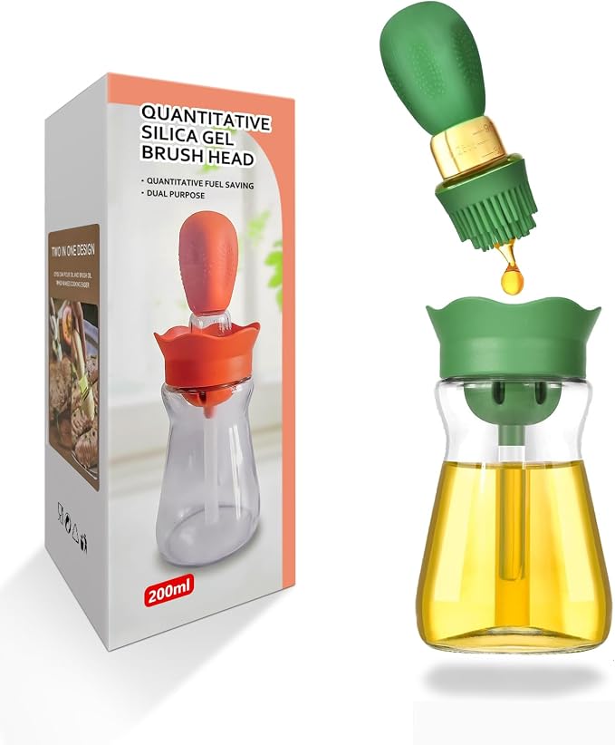 Oil Dispenser Bottle with Silicone Brush, 200ML 2 in 1 Silicone Dropper by BENTFINE