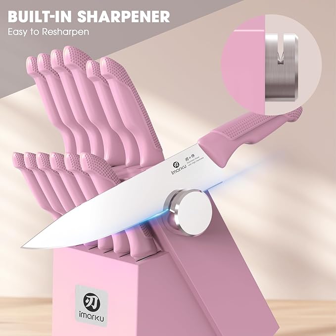 imarku Knife Set with Block, Sharp Knife Set with Built-in Sharpener, Japanese - Image 6