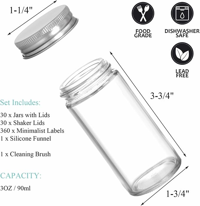 Tebery 30 Pack Round Spice Bottles Jars - Image 2