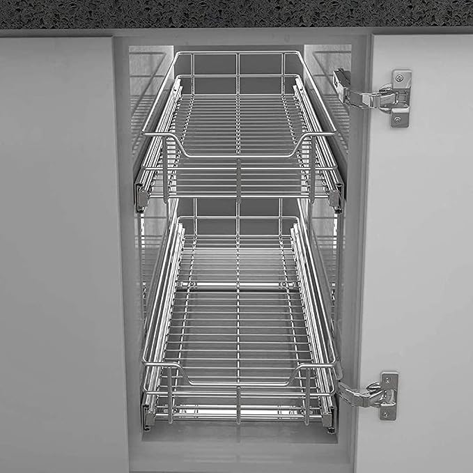 2 Tier Pull Out Cabinet Organizer 14" W X 22" D, Slide Out Drawers - Image 8