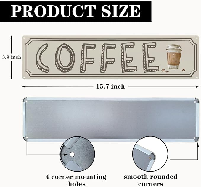 Vintage Coffee Sign Decor, Retro Metal Tin Sign, Home Kitchen Wall Decor - Image 2