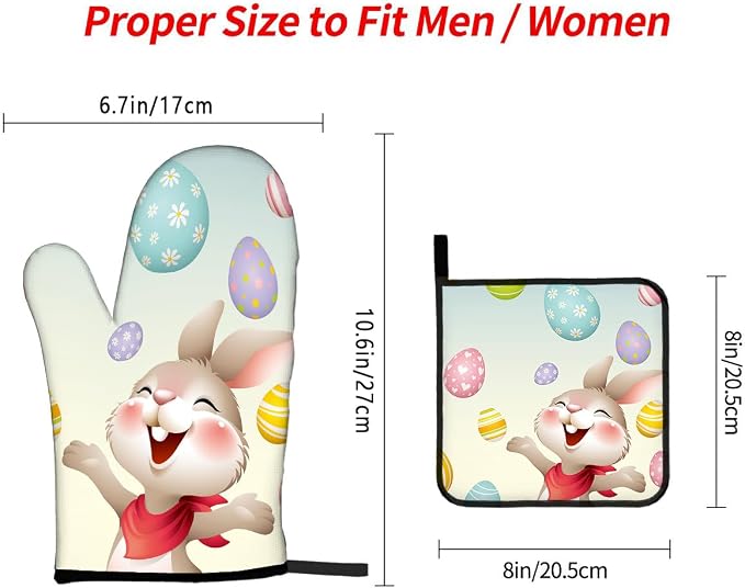 LOKMU Oven Mitts and Pot Holders Set of 3, Smiley Bunny - Image 3
