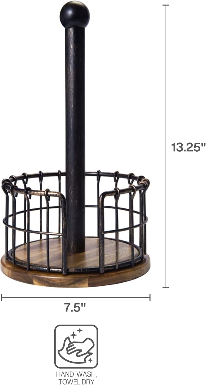 Pfaltzgraff Anvil Wire And Acacia Wood Paper Towel Holder, 13.25-Inch, Antique - Image 5