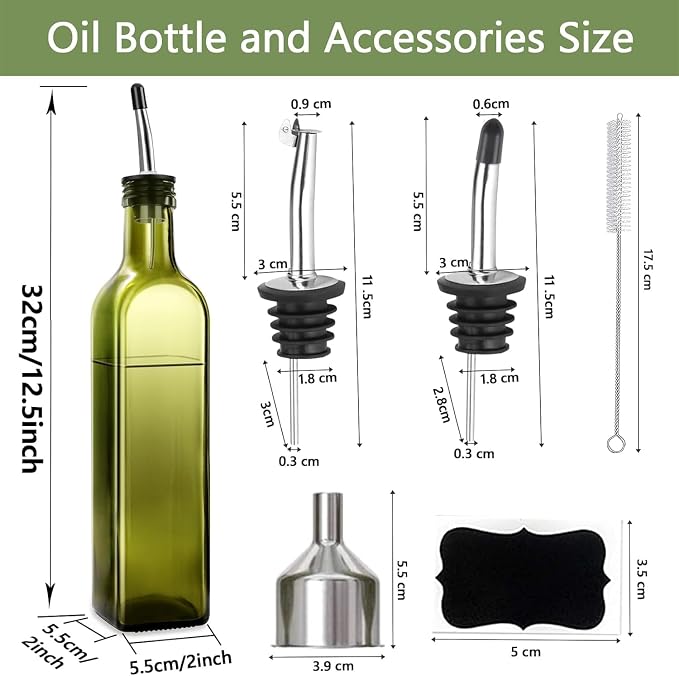 Leaflai 2 Pcs Green Glass Olive Oil Dispenser and Vinegar Dispenser Set - Image 2
