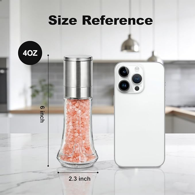 Aelga Salt Grinder with Silicone Funnel - 4oz Glass Manual Mills with - Image 4