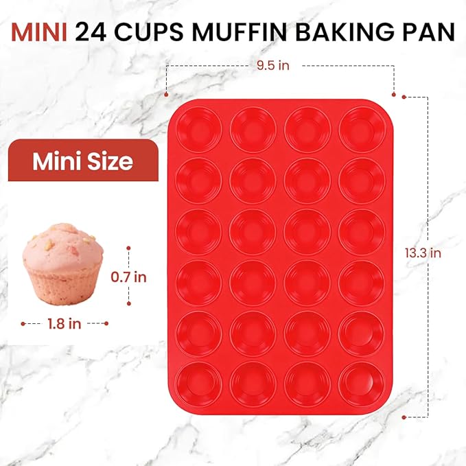 CAKETIME Silicone Mini Muffin Pan 3 Pack 24 Cups Nonstick Mini Cupcake Pan - Image 3