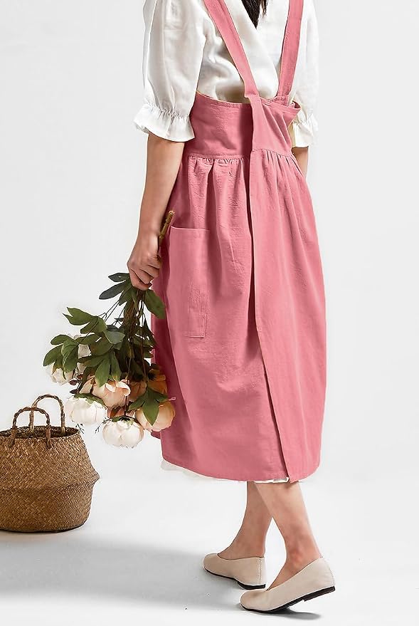 Uaussi Cotton Linen Apron Cross Back Work Apron - Image 3