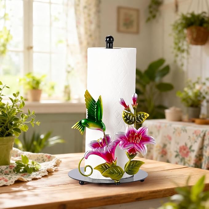 Flower & Hummingbird Decor Paper Towel Roll Holder Countertop - Image 7