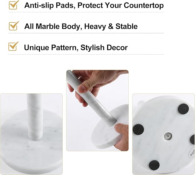 Koville Carrara Marble Paper Towel Holder Countertop, 6“ Genuine Stone Paper - Image 3
