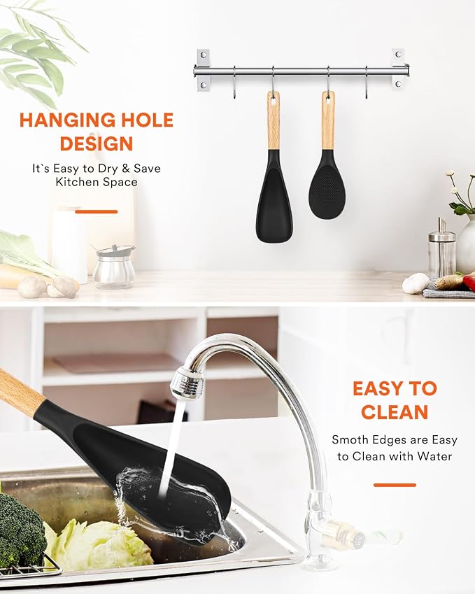 Cooking Spoon and Rice Scooper for Nonstick Cookwares, Wood Handle Spoon for - Image 6