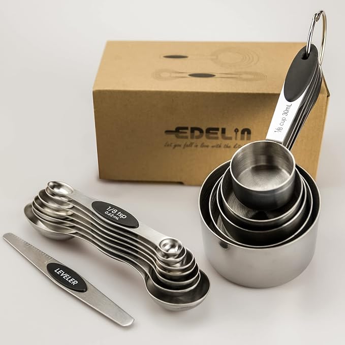 EDELIN Measuring Cups and Magnetic Measuring Spoons Set, Stainless Steel 5 Cups - Image 2