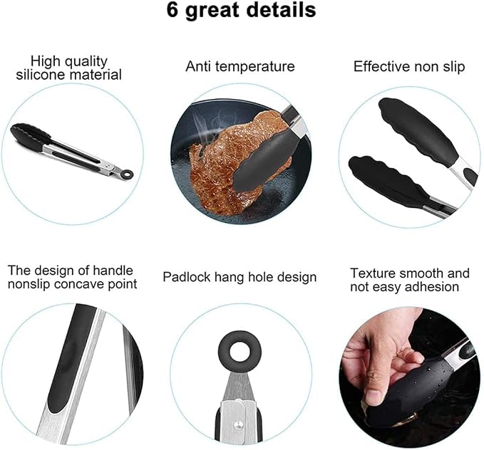 17" Kitchen Tongs with Silicone Tips, High Heat Resistant Grill Tongs in - Image 3