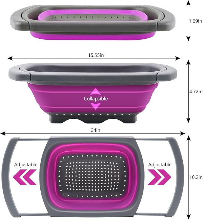Qimh Collapsible Colander, Kitchen Colander Set Over Sink Strainer - Image 2