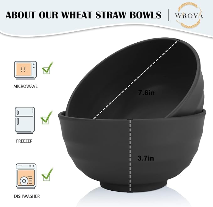 Wrova Wheat Straw Bowls Set 60 OZ Unbreakable Large Cereal Bowls Set of 6 - Image 2