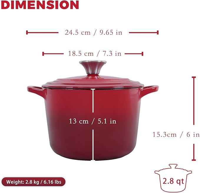 Flavehc Dutch Oven Pot with Lid 2.8 qt Cast Iron Dutch Oven - Image 4