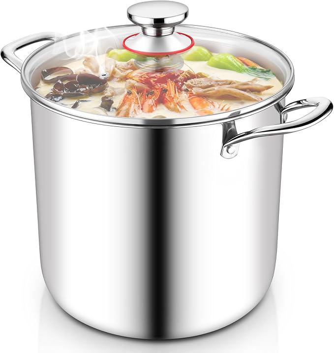 TeamFar 12 Quart Stock Pot, Stainless Steel Tri-ply Stockpot Large Pasta Soup by TeamFar