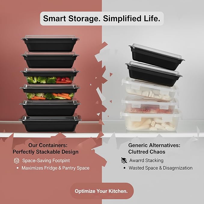 60 Pack 24 oz Meal Prep Containers Reusable, Plastic Food Storage Container - Image 3