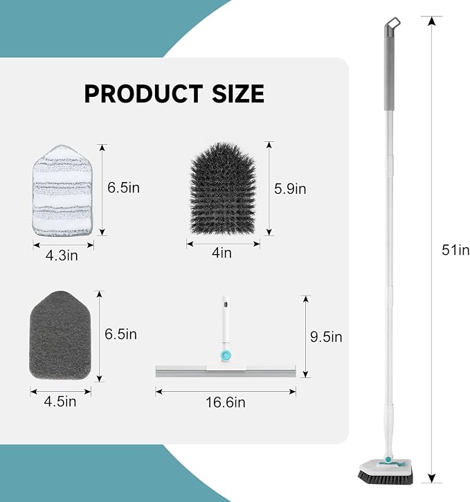 nacena Shower Scrubber with Long Handle, 4 in 1 Tile Tub Scrubber Brush with 3 - Image 2