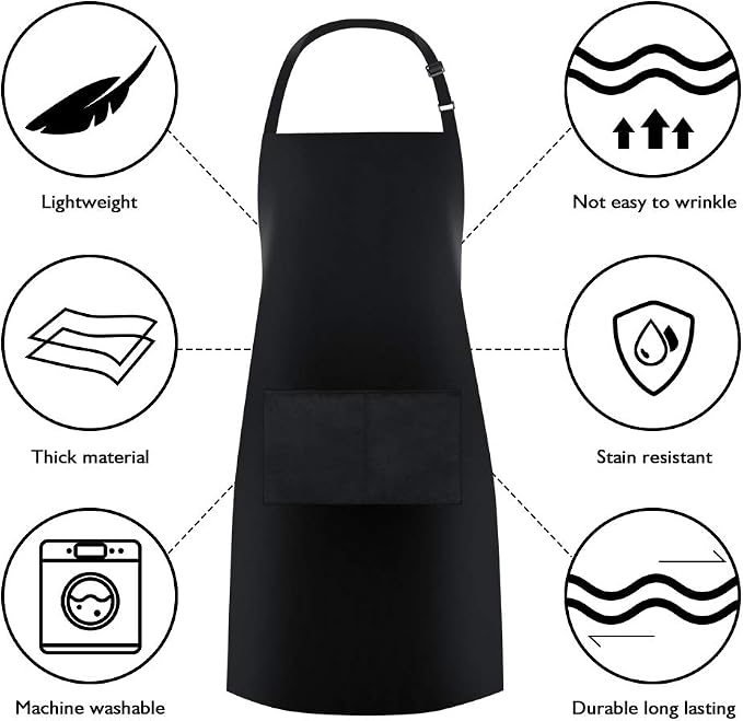 Jubatus 4 Pack Bib Aprons with 2 Pockets Cooking Chef Kitchen Apron - Image 6