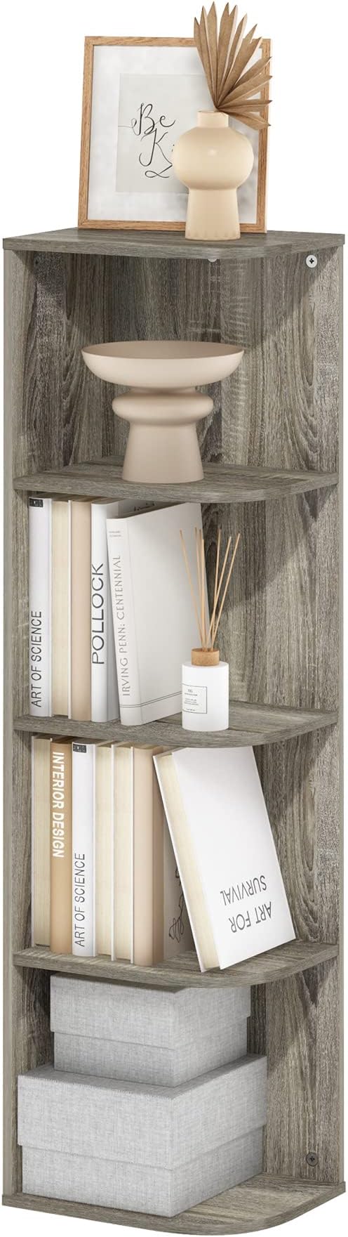 Furinno Pasir 4-Tier Corner Open Shelf Bookcase, French Oak by Furinno-FitsYourSpaceFitsYourBudget