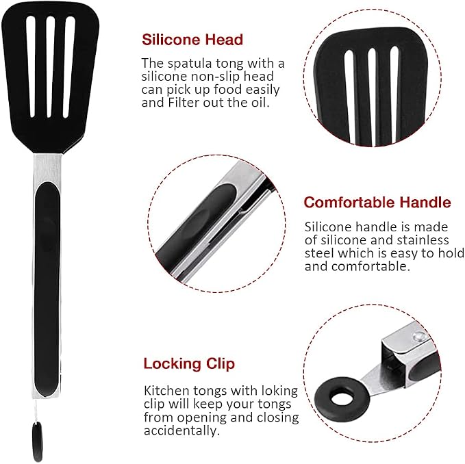 Mini Silicone Serving Tongs Set of 3, Small Kitchen Tongs - Image 4