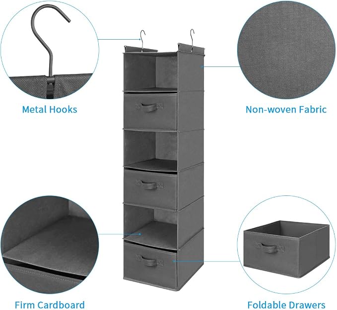 MAX Houser 6 Tier Shelf Hanging Closet Organizer, Closet Hanging Shelf - Image 9