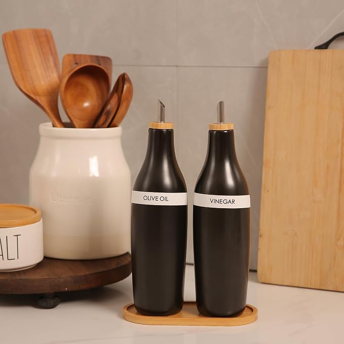 HOMCDALY Olive Oil and Vinegar Dispenser Set, Two 16oz Ceramic Oil Dispenser - Image 2