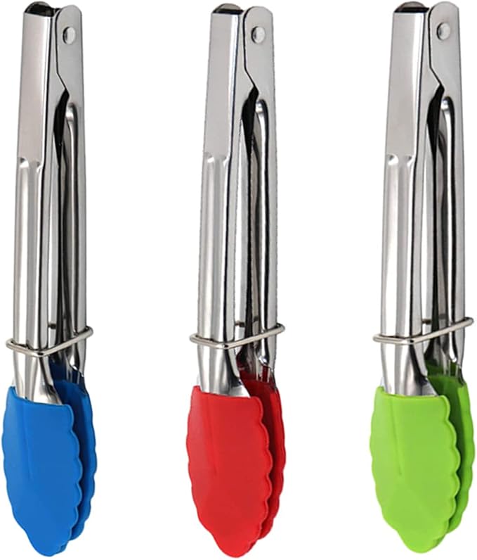 Mini Kitchen Tongs with Silicone Tips, 3-Piece Set, 7-Inch Non-Stick Small by JXJYZLN