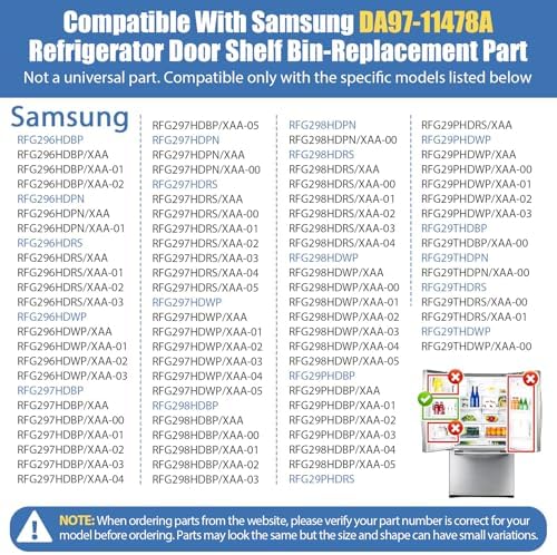 DA97-11478A Left Door Middle Shelf Bin Compatible with Samsung