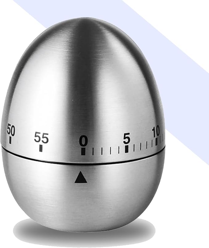 Stainless Steel Mechanical Kitchen Timer, Classic Egg Shape 60-Minute Manual by Unknown