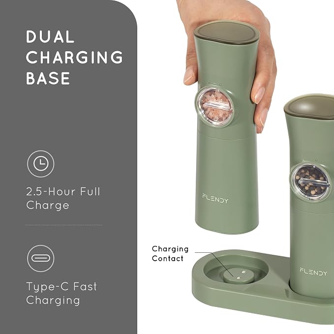 Flendy Gravity Electric Salt and Pepper Grinder Set Rechargeable, Automatic - Image 4