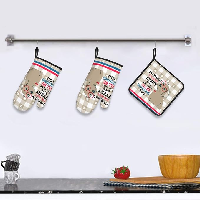 Funny Dog Oven Mitts and Pot Holders Sets of 3 Heat Resistant Hot Pads Cute - Image 6