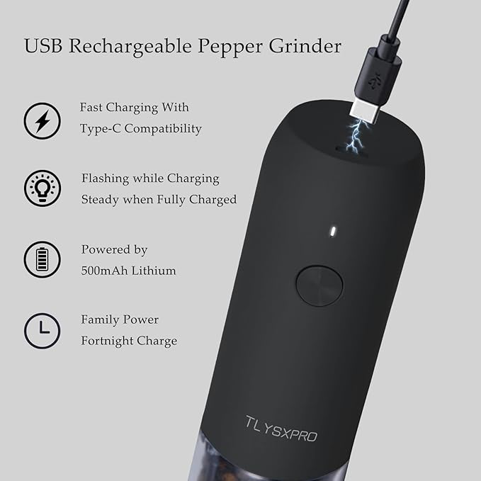 Electric Salt and Pepper Grinder Set, USB Rechargeable, Automatic Salt and - Image 5