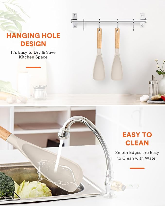 Cooking Spoon for Nonstick Cookwares, Wood Handle Spoon for Mixing, and Scrape - Image 7