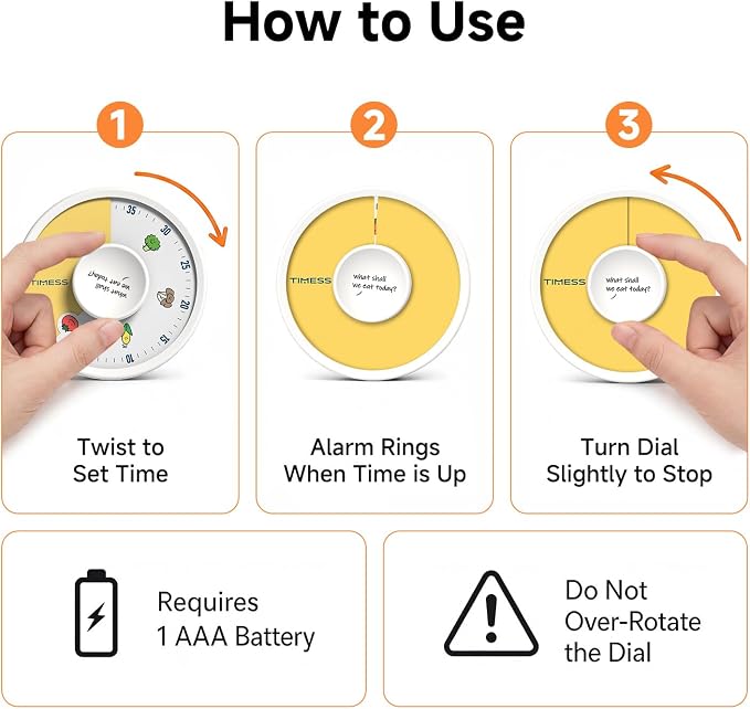 60-Minute Visual Timer, Twist to Set, Loud Battery-Powered Alarm, Easy Manual - Image 5