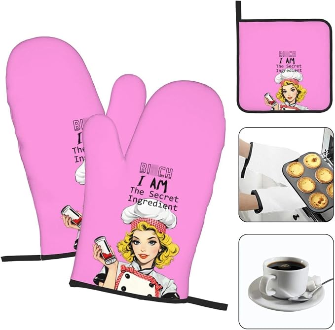 Funny Oven Mitts and Pot Holders Sets, Cute Kitchen Oven Mitts Heat Resistant - Image 3