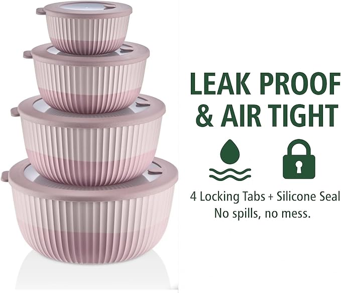 Mixing Bowls with Lids, 8-Piece Airtight Leak-Proof Nesting BPA-Free Bowl Set - Image 7