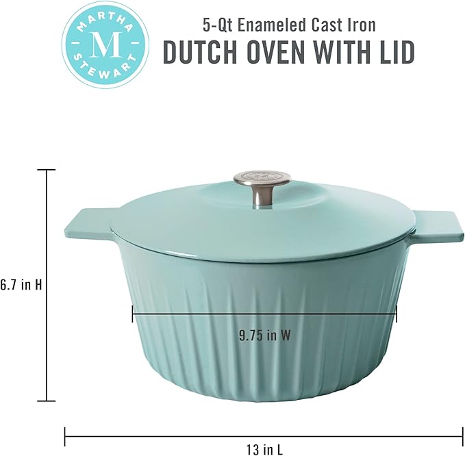 Martha Stewart Eastholm 5 QT Enameled Cast Iron Dutch Oven, Martha Blue - Image 2