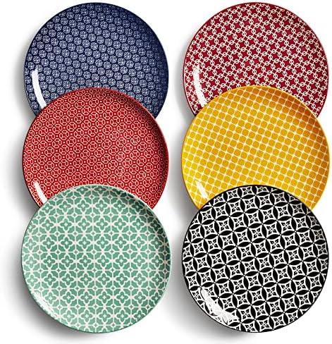 DOWAN 8.5" Salad Plates Set of 6, Ceramic Dessert Plate for Appetizer