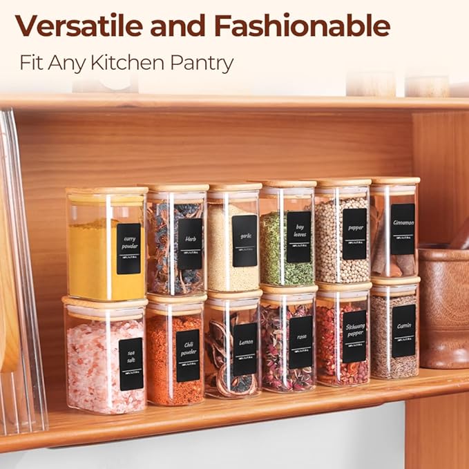 Comsaf Spice Jars with Label，8 oz Small Glass Jars with Lids, Rectangle Glass - Image 6
