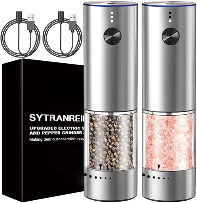 Rechargeable Electric Salt and Pepper Grinder Set, Upgraded Larger Capacity by SYTRANREIN