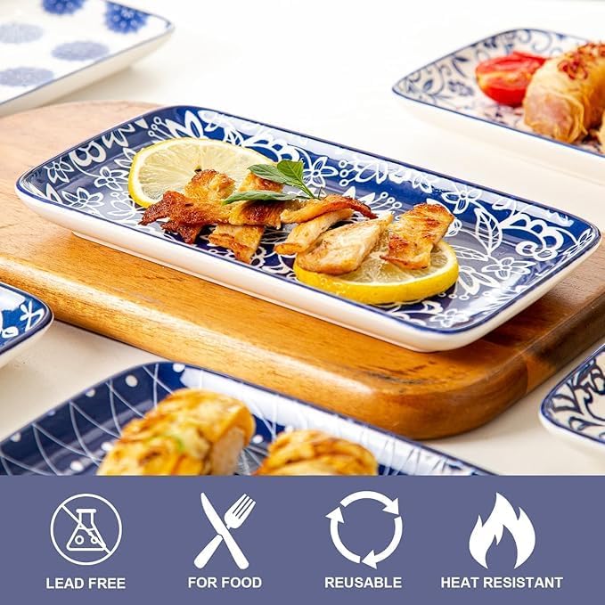 8.1" x 4.5" Ceramic Rectangle Salad Plates Set of 6
