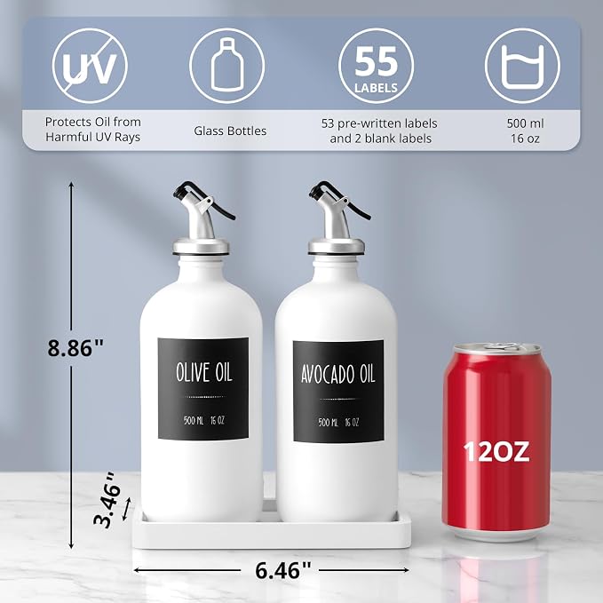Olive Oil Dispenser Bottle for Kitchen, 16oz Glass Oil and Vinegar Dispenser Set - Image 2