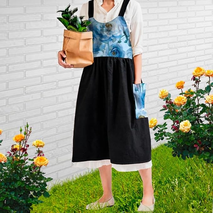 Uaussi Cotton Linen Apron Cross Back Work Apron - Image 5